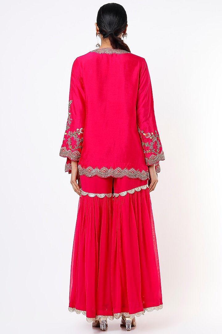 Reddish-Pink Georgette Wedding Sharara Set by Mahi Calcutta at Pernia's Pop Up Shop