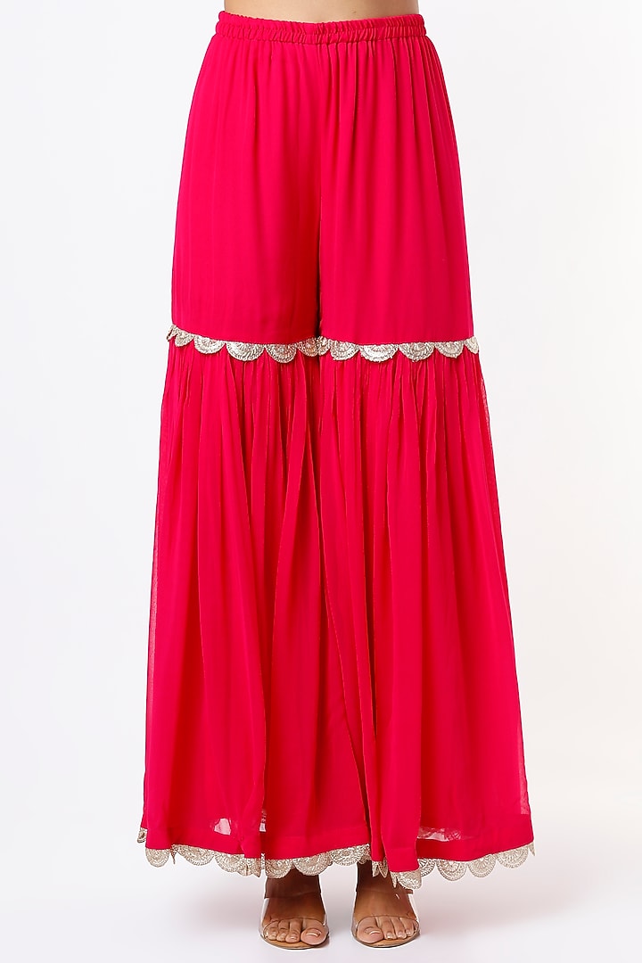 Reddish-Pink Georgette Wedding Sharara Set by Mahi Calcutta at Pernia's Pop Up Shop