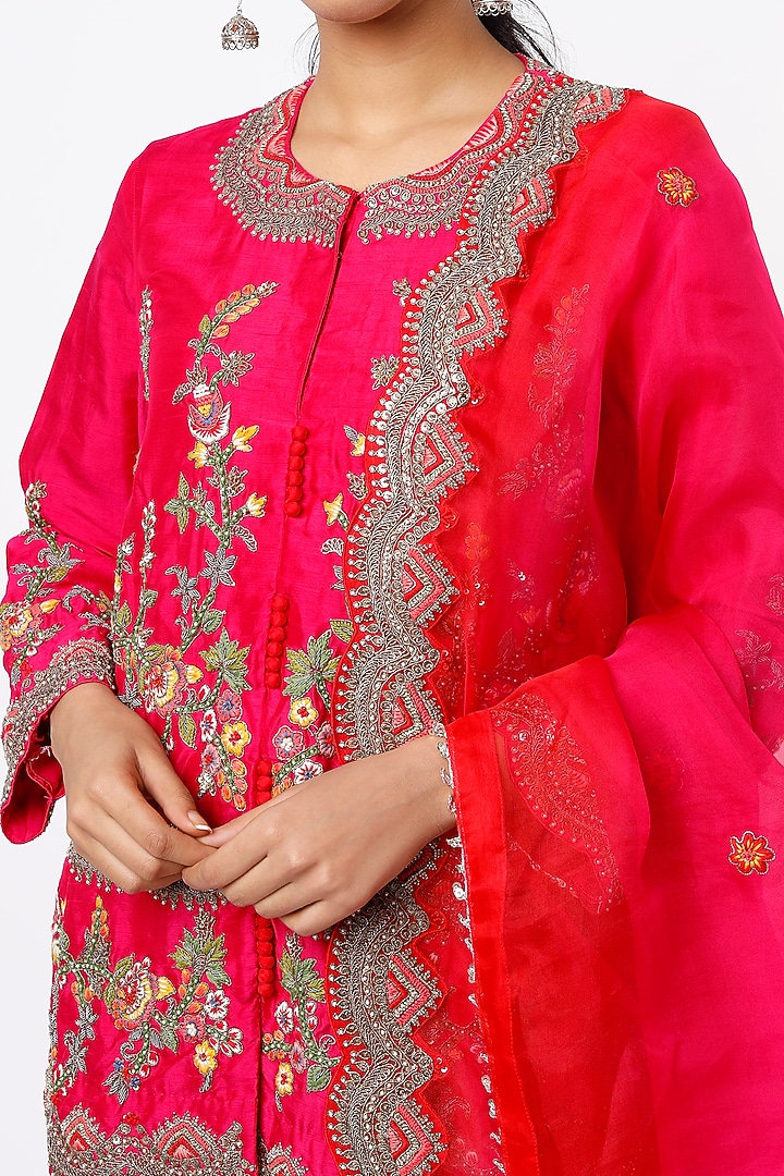 Reddish-Pink Georgette Wedding Sharara Set by Mahi Calcutta at Pernia's Pop Up Shop