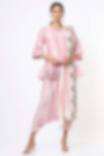 Blush Pink Modal Satin Harem Pant Set by Mahi Calcutta