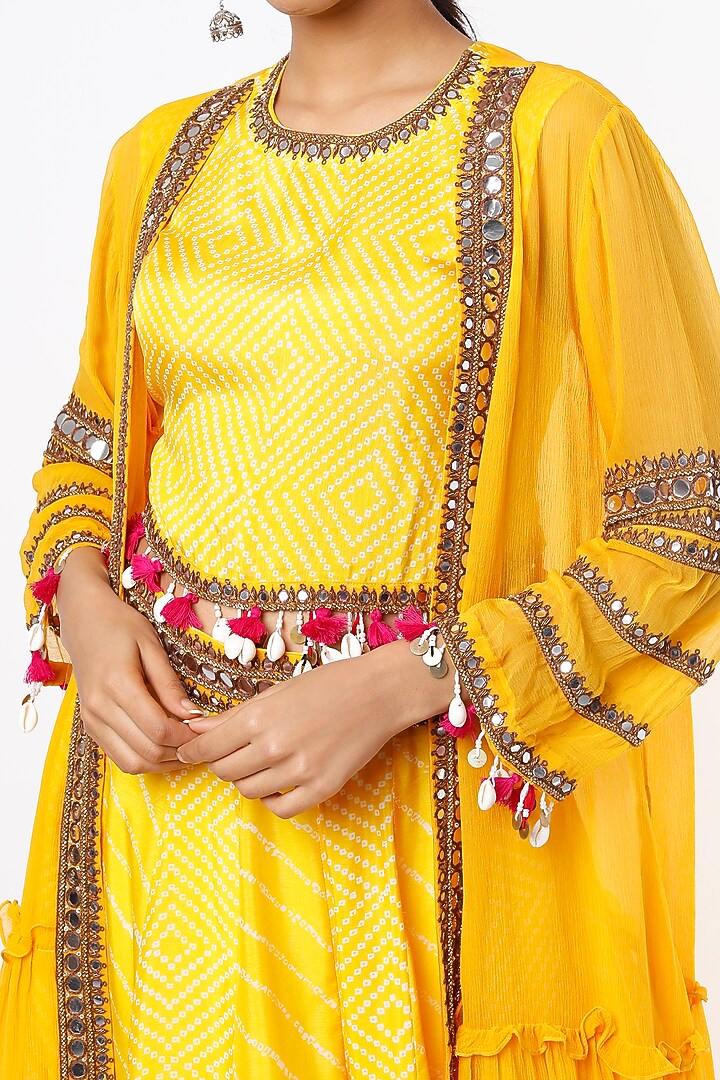 Dandelion Yellow Embroidered Front-Open Jacket Set by Mahi Calcutta at Pernia's Pop Up Shop