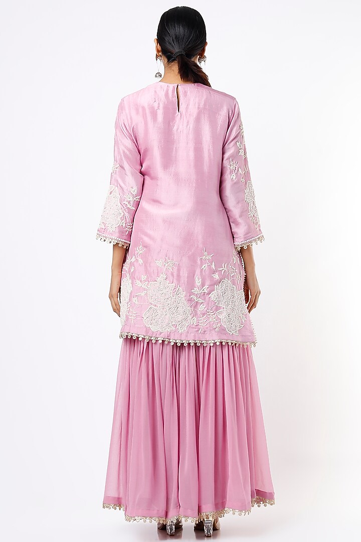Light Hot Pink Georgette Party Wear Sharara Set by Mahi Calcutta at Pernia's Pop Up Shop
