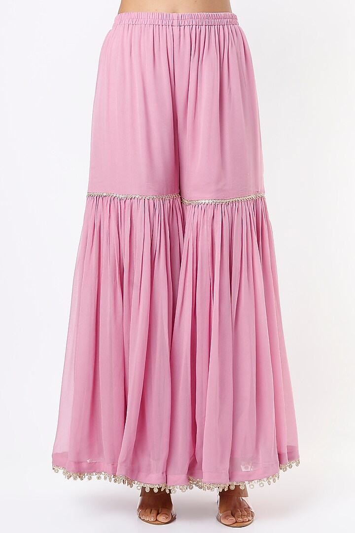 Light Hot Pink Georgette Party Wear Sharara Set by Mahi Calcutta at Pernia's Pop Up Shop