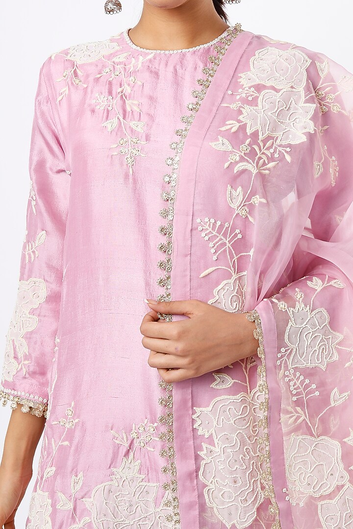 Light Hot Pink Georgette Party Wear Sharara Set by Mahi Calcutta at Pernia's Pop Up Shop