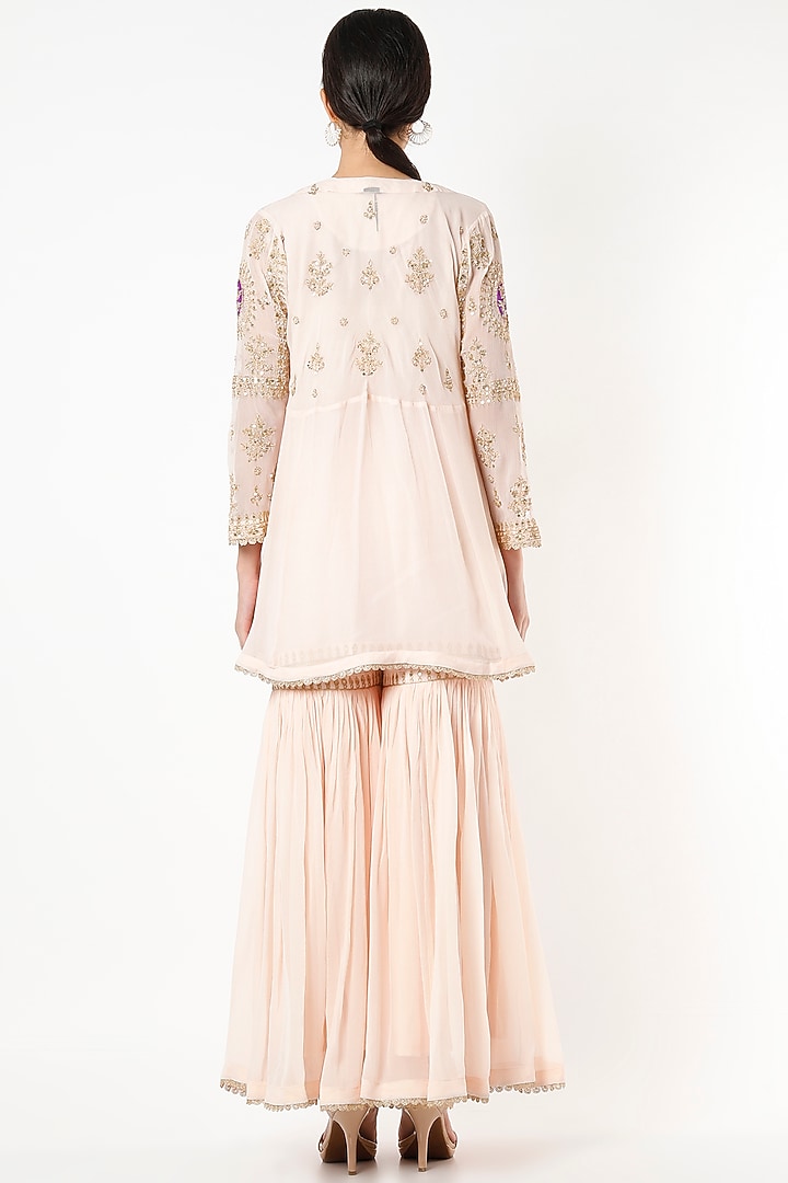 Blush Pink Georgette Wedding Sharara Set by Mahi Calcutta at Pernia's Pop Up Shop