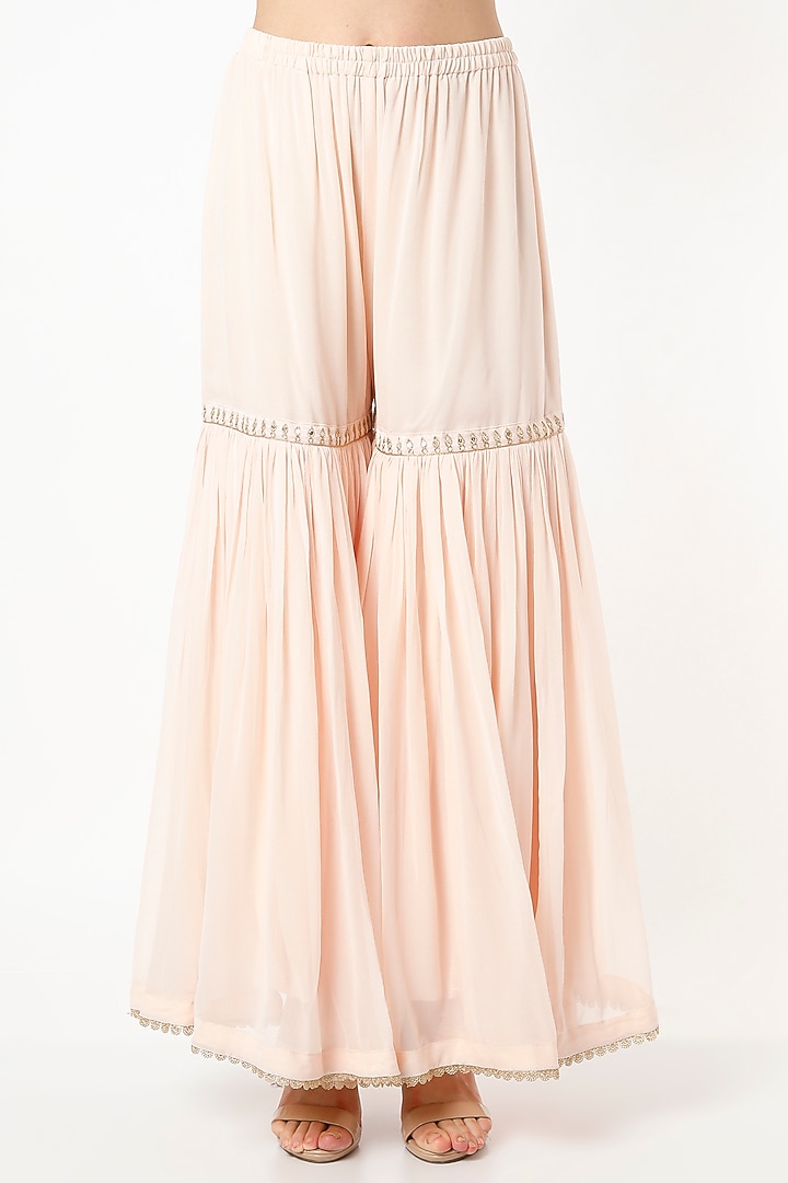 Blush Pink Georgette Wedding Sharara Set by Mahi Calcutta at Pernia's Pop Up Shop