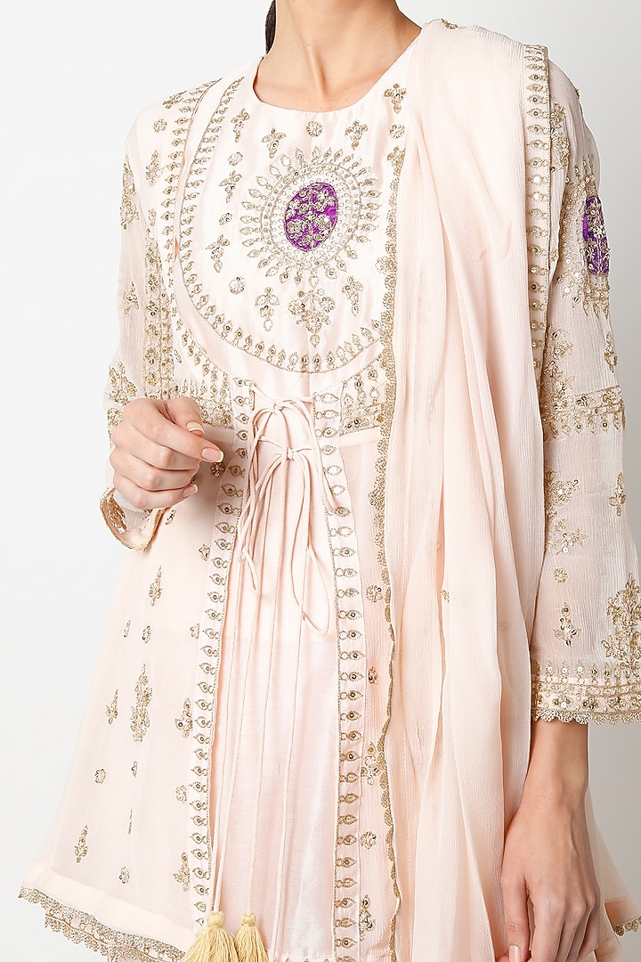 Blush Pink Georgette Wedding Sharara Set by Mahi Calcutta at Pernia's Pop Up Shop