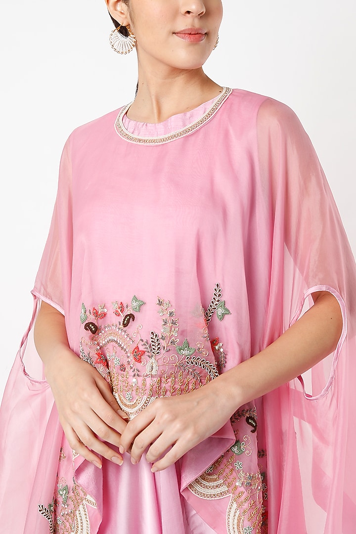 Blush Pink Embroidered Cape Set by Mahi Calcutta at Pernia's Pop Up Shop