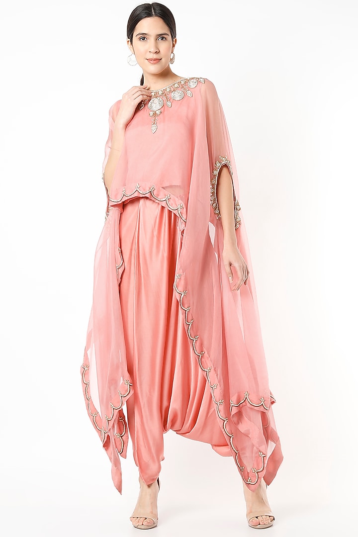 Blush Pink Embroidered Cape Set by Mahi Calcutta at Pernia's Pop Up Shop