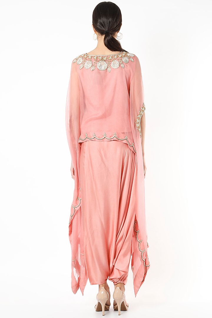 Blush Pink Embroidered Cape Set by Mahi Calcutta at Pernia's Pop Up Shop