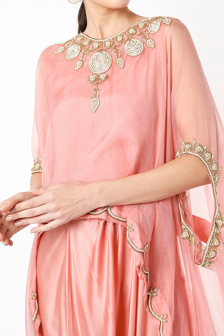 Blush Pink Embroidered Cape Set by Mahi Calcutta at Pernia's Pop Up Shop