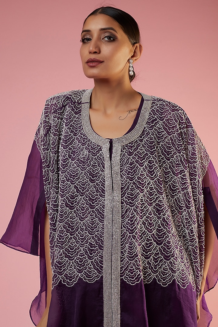 Purple Organza Embroidered Cape Set by Mahi Calcutta at Pernia's Pop Up Shop