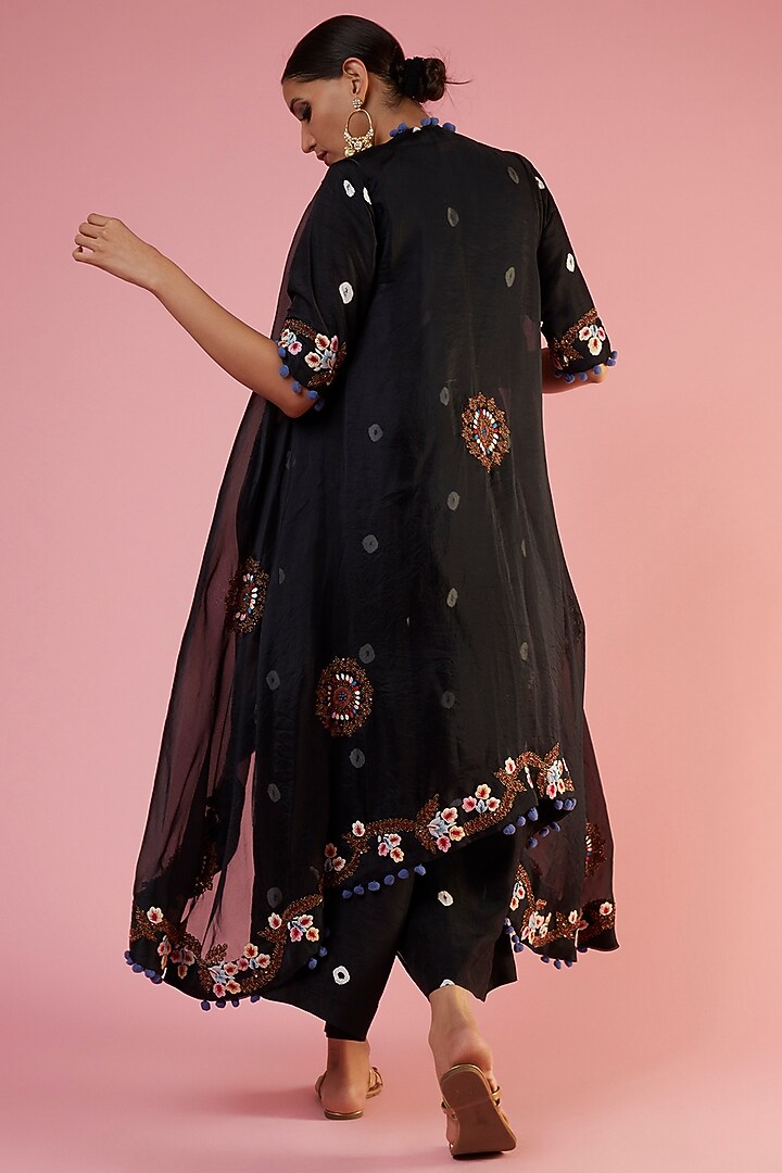 Black Organza Embroidered Tie-Dye Jumpsuit by Mahi Calcutta at Pernia's Pop Up Shop