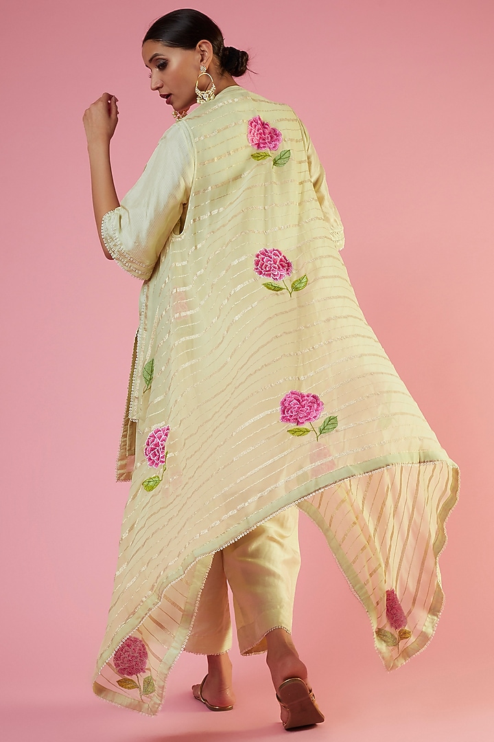 Gold Organza Hand Painted Cape Set by Mahi Calcutta at Pernia's Pop Up Shop