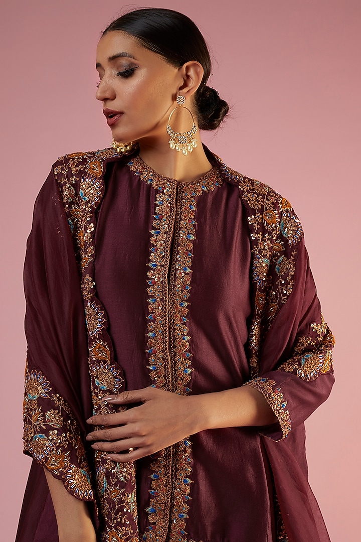 Raspberry Satin Dhoti Set by Mahi Calcutta at Pernia's Pop Up Shop