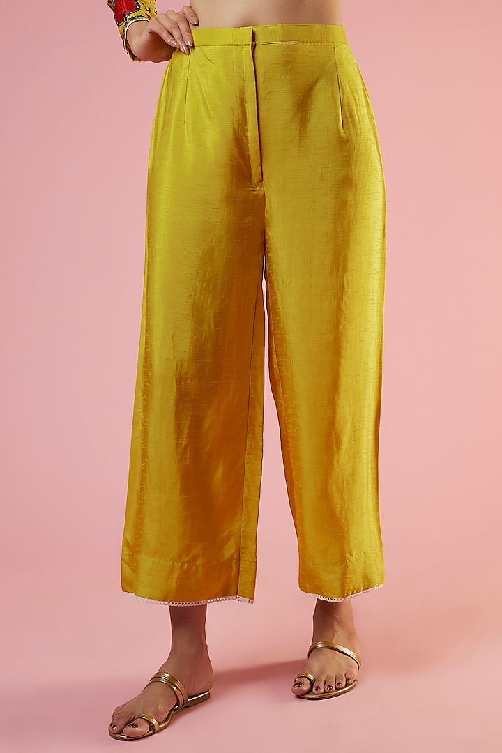 Turmeric Yellow Cotton Silk Embroidered Jacket Set by Mahi Calcutta at Pernia's Pop Up Shop