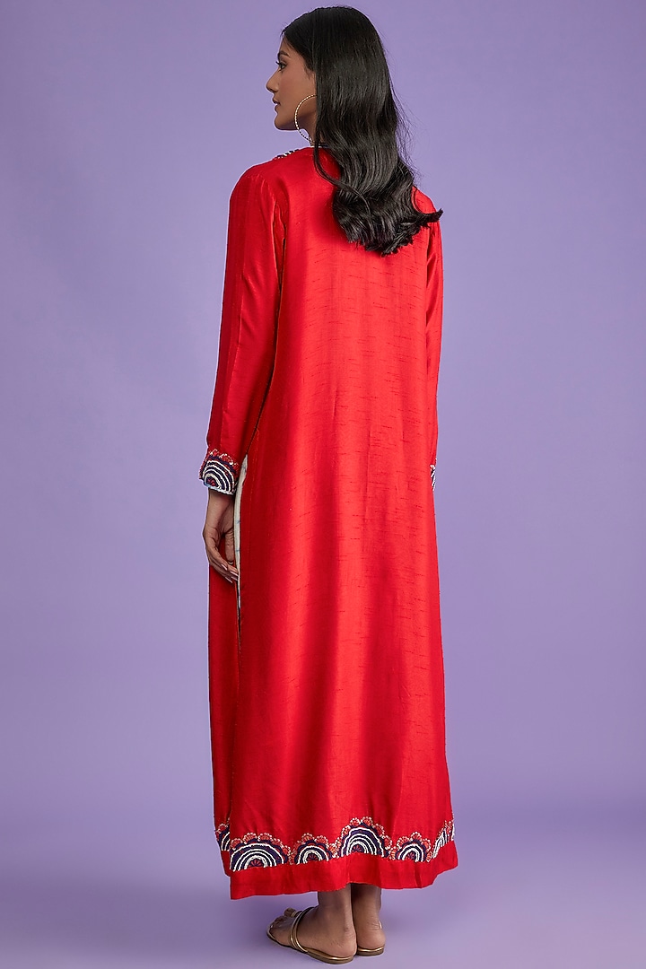 Red & White Cotton Silk Tie-Dye Jacket Vacation Dress by Mahi Calcutta at Pernia's Pop Up Shop