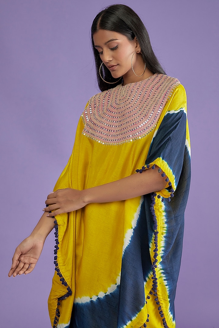 Citrus Lime Cotton Silk Tie-Dye Cape Set by Mahi Calcutta at Pernia's Pop Up Shop