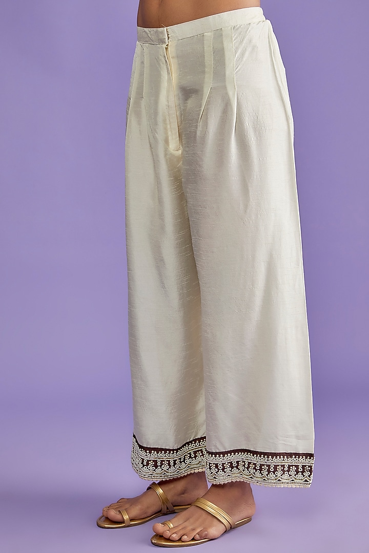 Mushroom Hue Cotton Silk Hand Embroidered Kurta Set by Mahi Calcutta at Pernia's Pop Up Shop