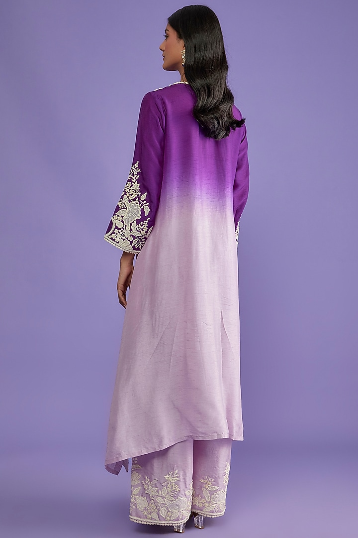Purple Ombre Silk Embroidered Kurta Set by Mahi Calcutta at Pernia's Pop Up Shop