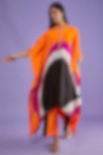 Multi-Colored Cotton Silk Tie-Dye Kaftan Set by Mahi Calcutta