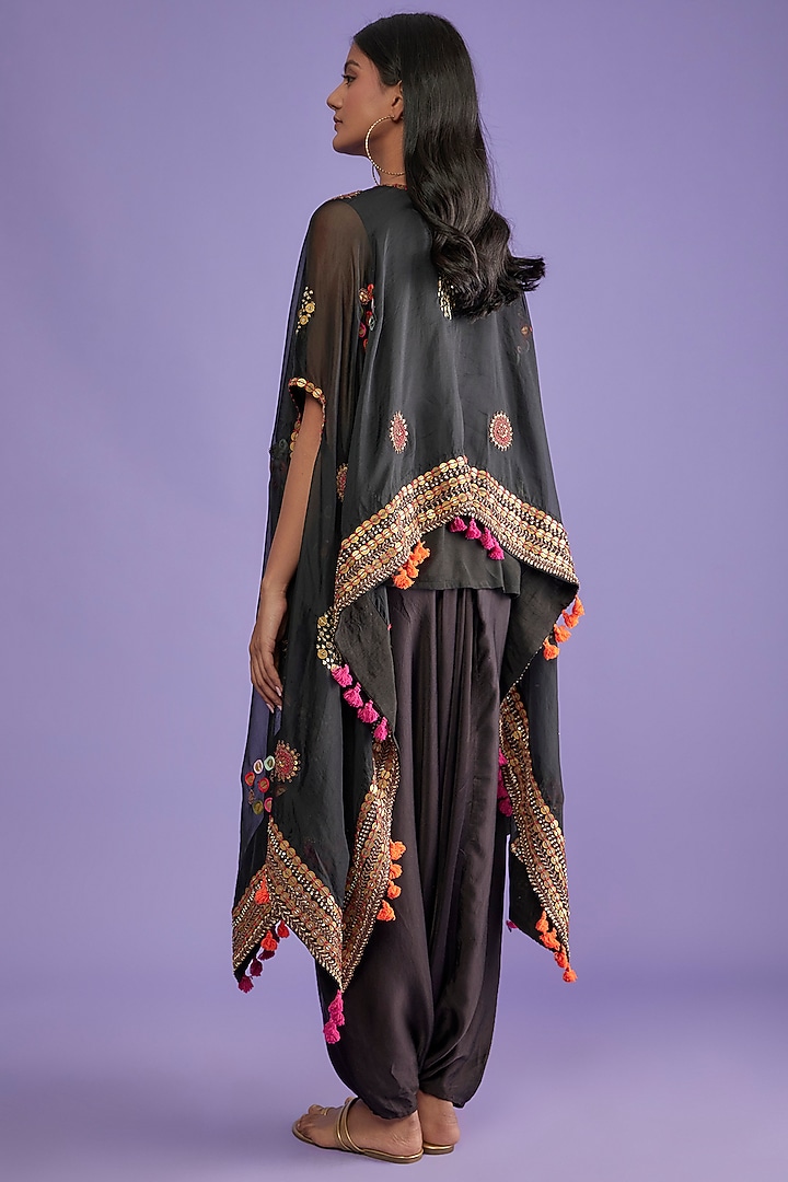 Black Organza Embroidered Cape Set by Mahi Calcutta at Pernia's Pop Up Shop