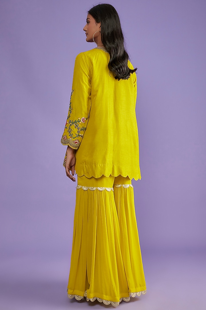 Yellow Georgette Wedding Sharara Set by Mahi Calcutta at Pernia's Pop Up Shop