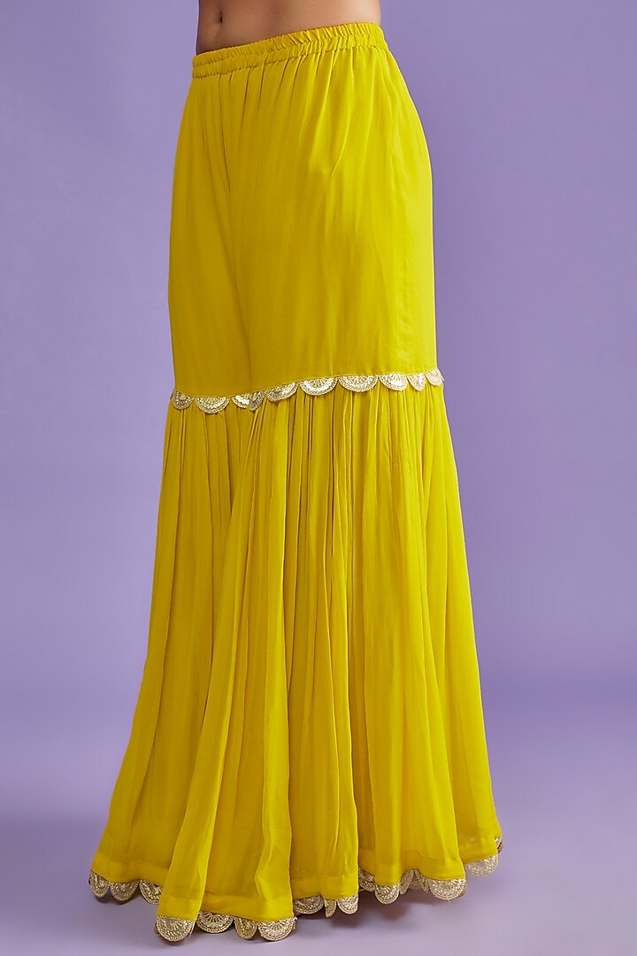 Yellow Georgette Wedding Sharara Set by Mahi Calcutta at Pernia's Pop Up Shop