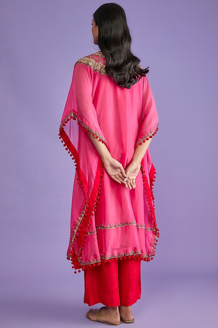 Hot Pink Organza Embroidered Cape Set by Mahi Calcutta at Pernia's Pop Up Shop