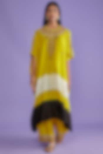 Citrus Lime Silk Embroidered Kaftan Set by Mahi Calcutta at Pernia's Pop Up Shop