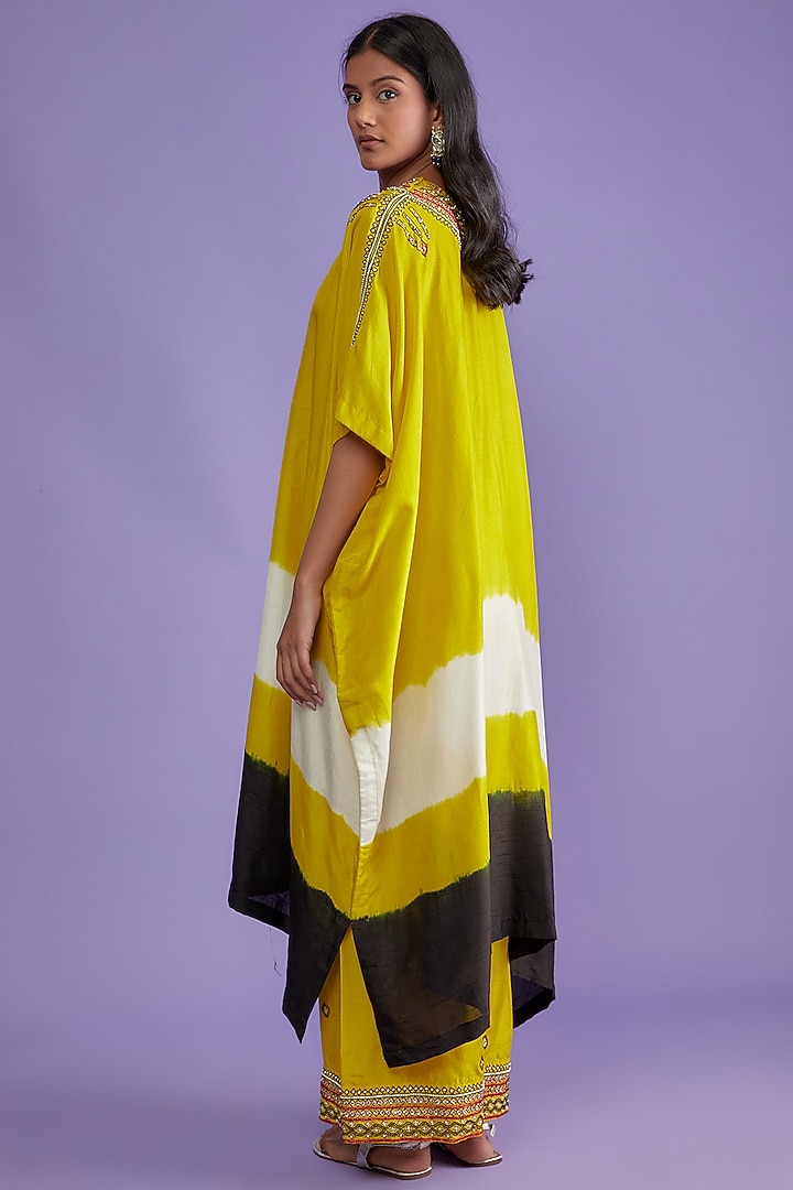 Citrus Lime Silk Embroidered Kaftan Set by Mahi Calcutta at Pernia's Pop Up Shop