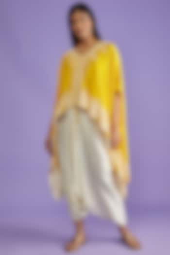 Yellow Cotton Silk Embellished Cape Set by Mahi Calcutta at Pernia's Pop Up Shop