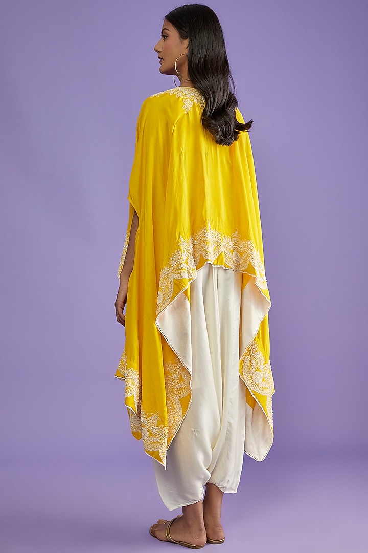Yellow Cotton Silk Embellished Cape Set by Mahi Calcutta at Pernia's Pop Up Shop