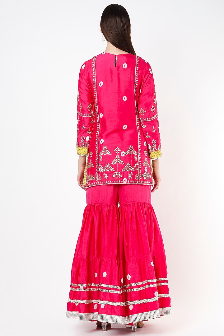 Fuchsia Embroidered Party Wear Sharara Set by Mahi Calcutta at Pernia's Pop Up Shop