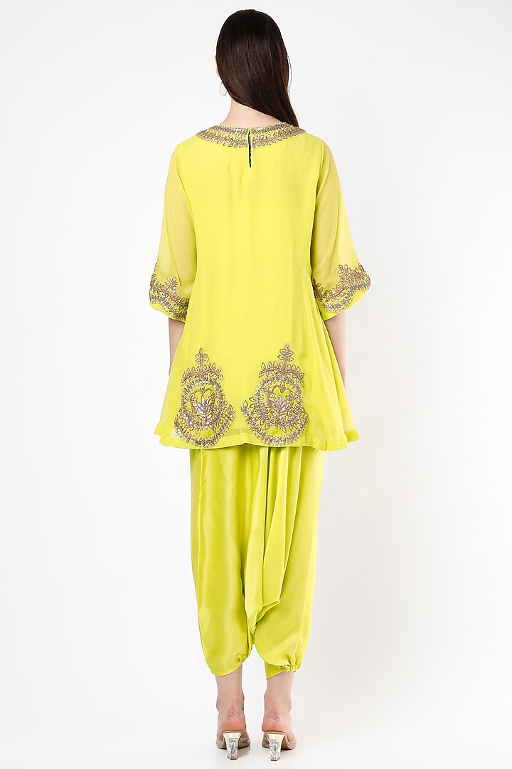 Lime Chiffon & Satin Harem Pant Set by Mahi Calcutta at Pernia's Pop Up Shop