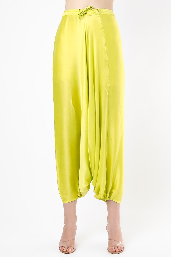 Lime Chiffon & Satin Harem Pant Set by Mahi Calcutta at Pernia's Pop Up Shop
