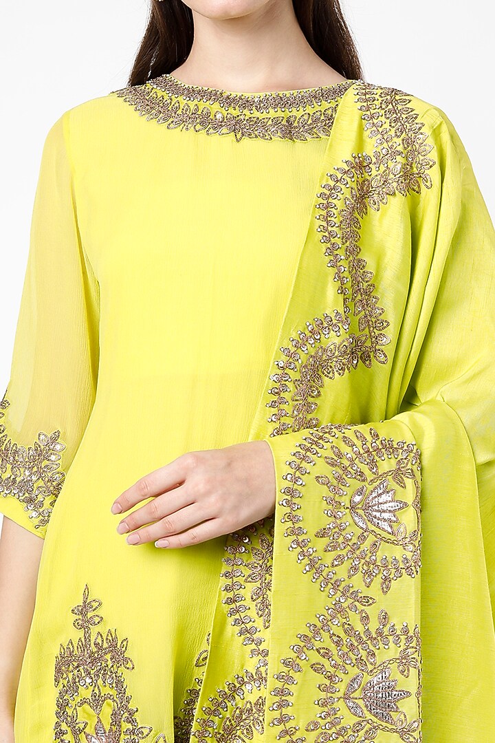 Lime Chiffon & Satin Harem Pant Set by Mahi Calcutta at Pernia's Pop Up Shop