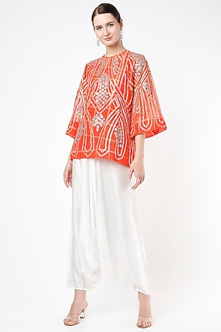 Ivory Satin Harem Pant Set by Mahi Calcutta