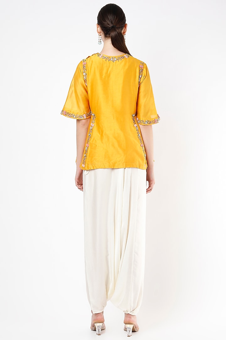 Ivory Chiffon Chanderi Harem Pant Set by Mahi Calcutta at Pernia's Pop Up Shop