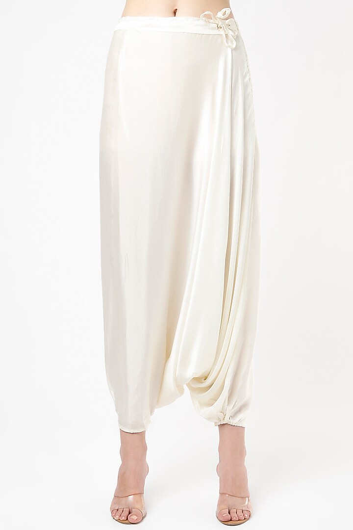 Ivory Chiffon Chanderi Harem Pant Set by Mahi Calcutta at Pernia's Pop Up Shop