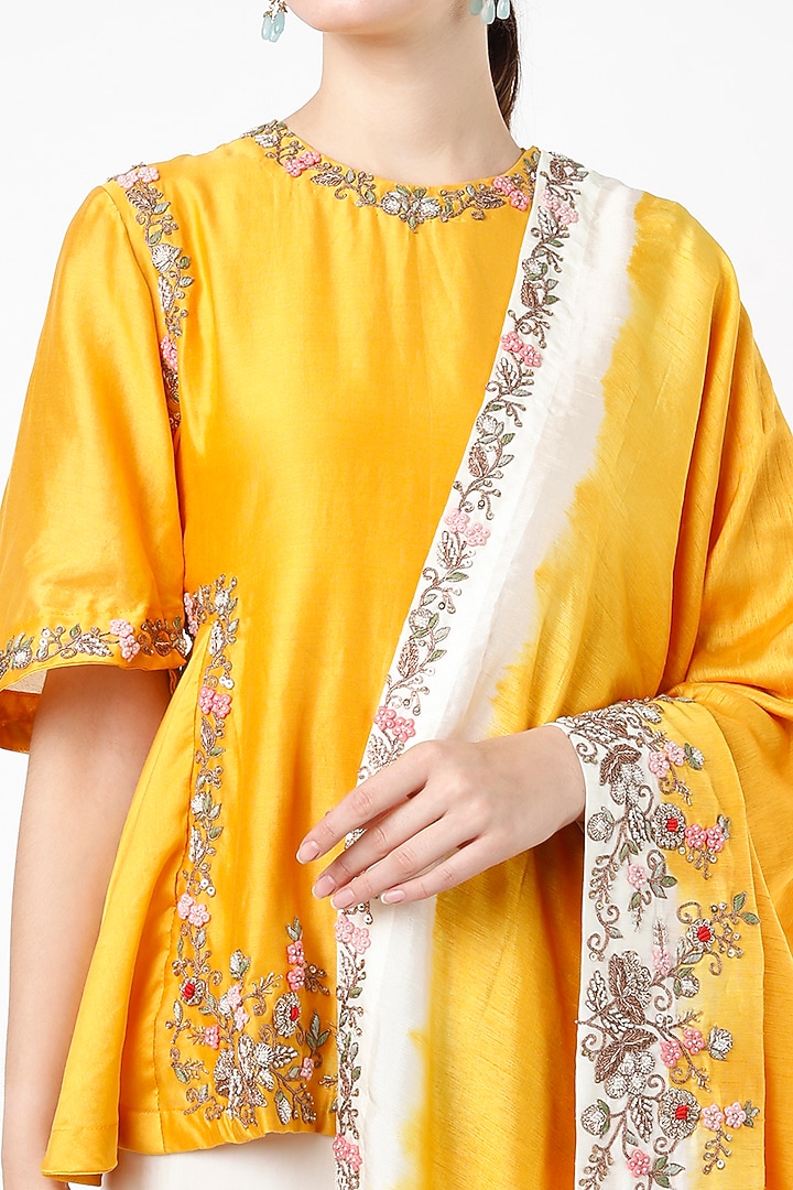 Ivory Chiffon Chanderi Harem Pant Set by Mahi Calcutta at Pernia's Pop Up Shop