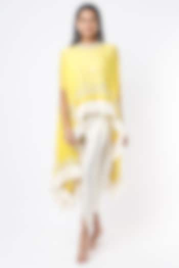 Lemon Yellow Embroidered Cape Set by Mahi Calcutta at Pernia's Pop Up Shop