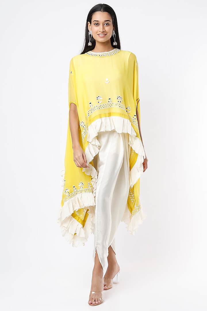 Lemon Yellow Embroidered Cape Set by Mahi Calcutta at Pernia's Pop Up Shop