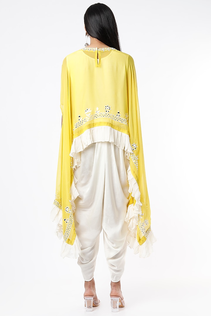 Lemon Yellow Embroidered Cape Set by Mahi Calcutta at Pernia's Pop Up Shop