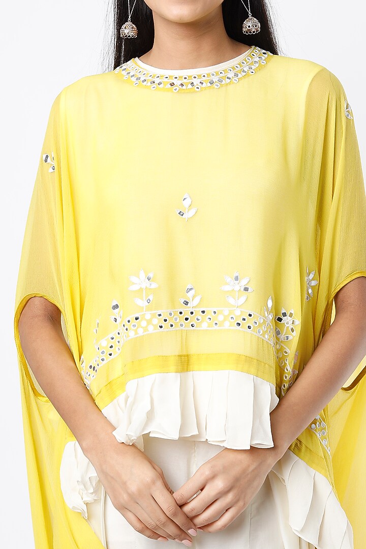Lemon Yellow Embroidered Cape Set by Mahi Calcutta at Pernia's Pop Up Shop