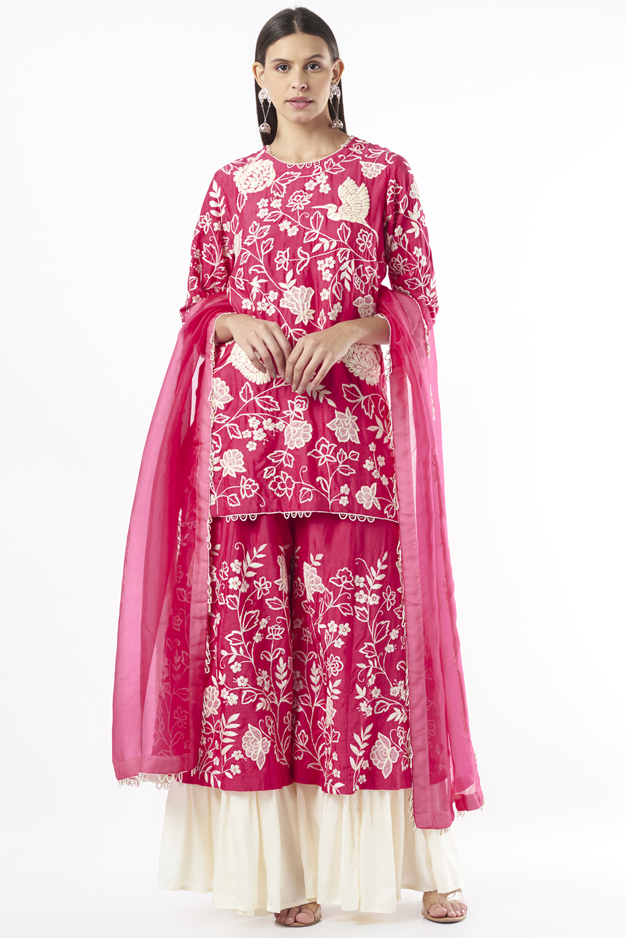 Hot Pink Wedding Sharara Set With Tassels by Mahi Calcutta at Pernia's Pop Up Shop