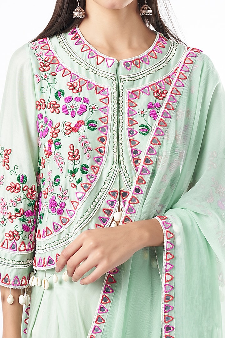 Mint Blue Beads Embellished Jacket Set by Mahi Calcutta at Pernia's Pop Up Shop