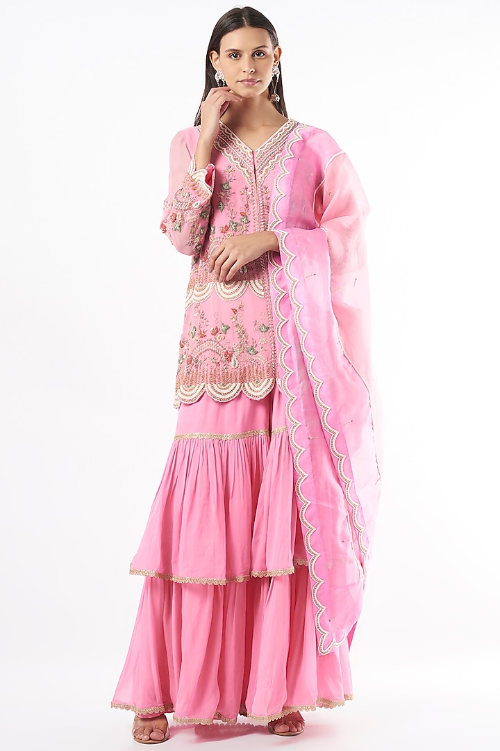 Taffy Pink Double-Layered Sharara Set by Mahi Calcutta