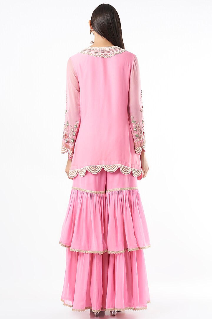 Taffy Pink Double-Layered Wedding Sharara Set by Mahi Calcutta at Pernia's Pop Up Shop