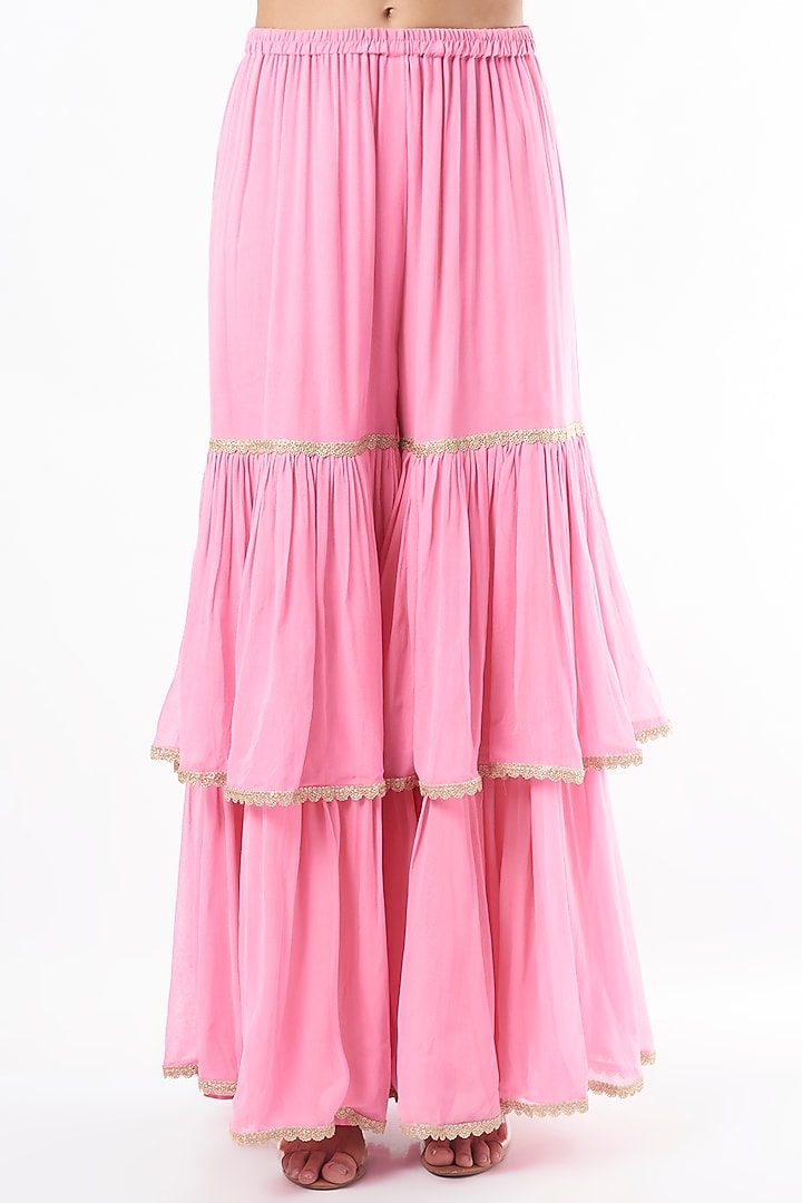 Taffy Pink Double-Layered Wedding Sharara Set by Mahi Calcutta at Pernia's Pop Up Shop